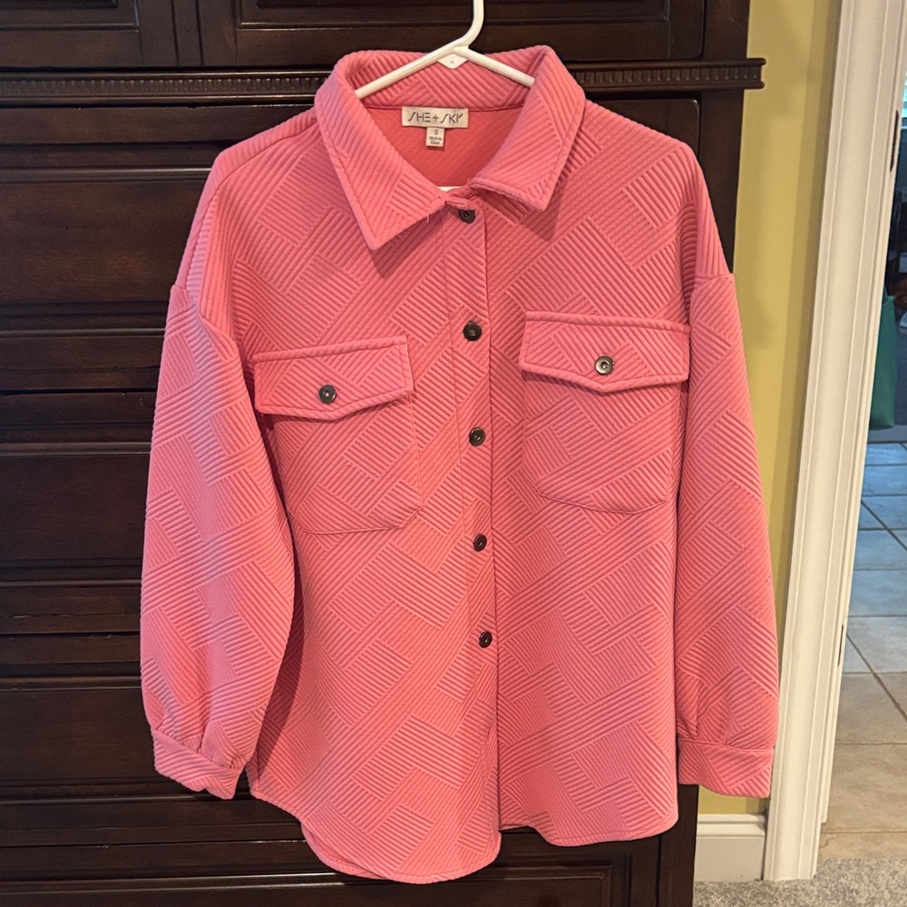 She + Sky Pink Button-Up Shirt Jacket
